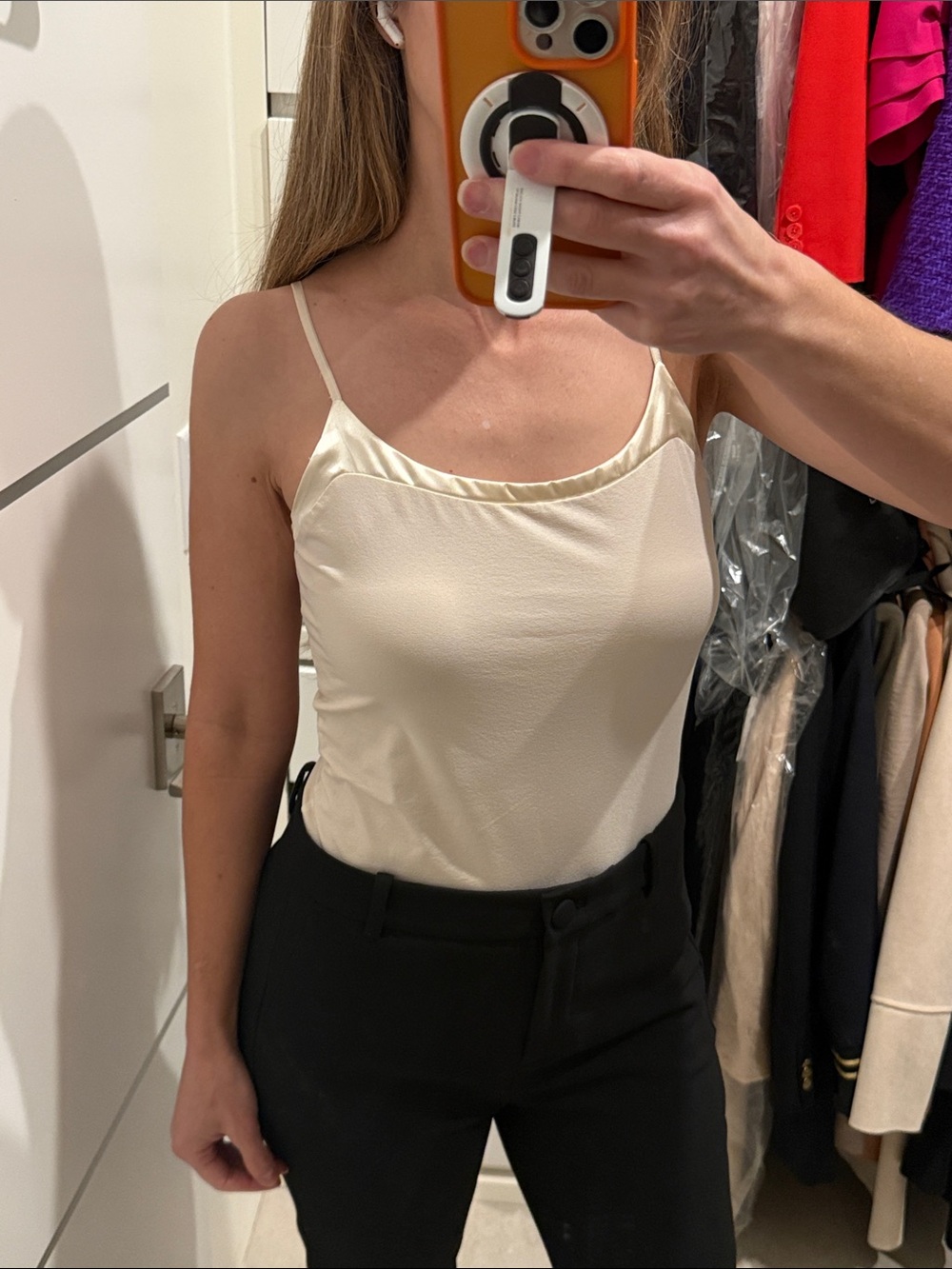 Banana Republic Satin-Trim Cream Spaghetti Strap Tank Top Small